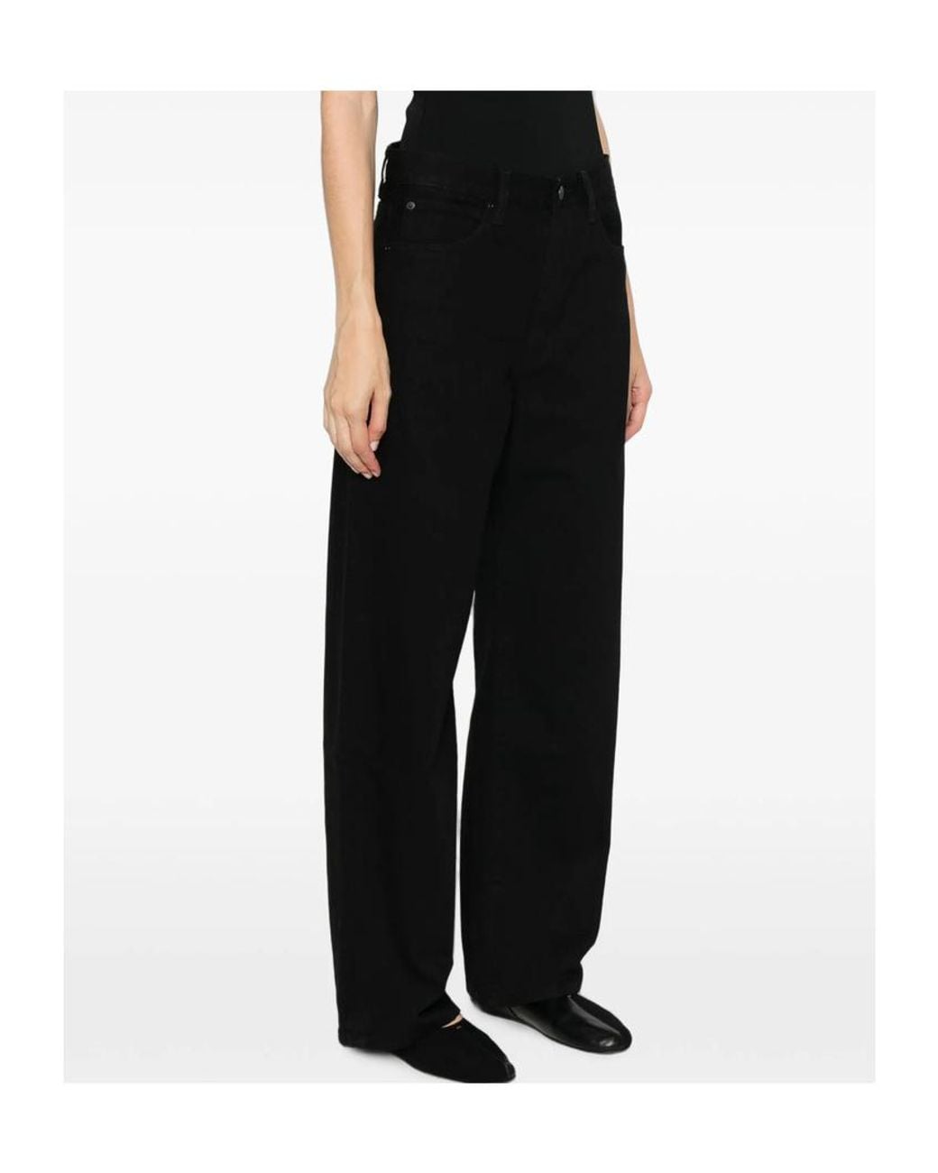 FRAME Black The Bow High-Rise Wide-Leg Jeans