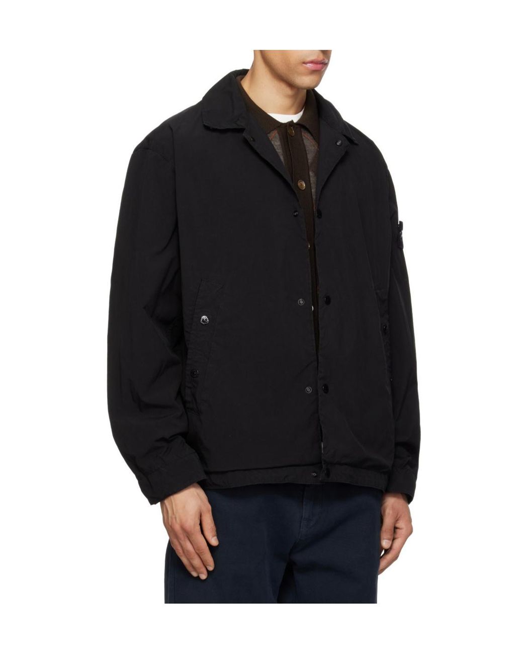 Stone Island Black Logo Patch Buttoned Jacket for men