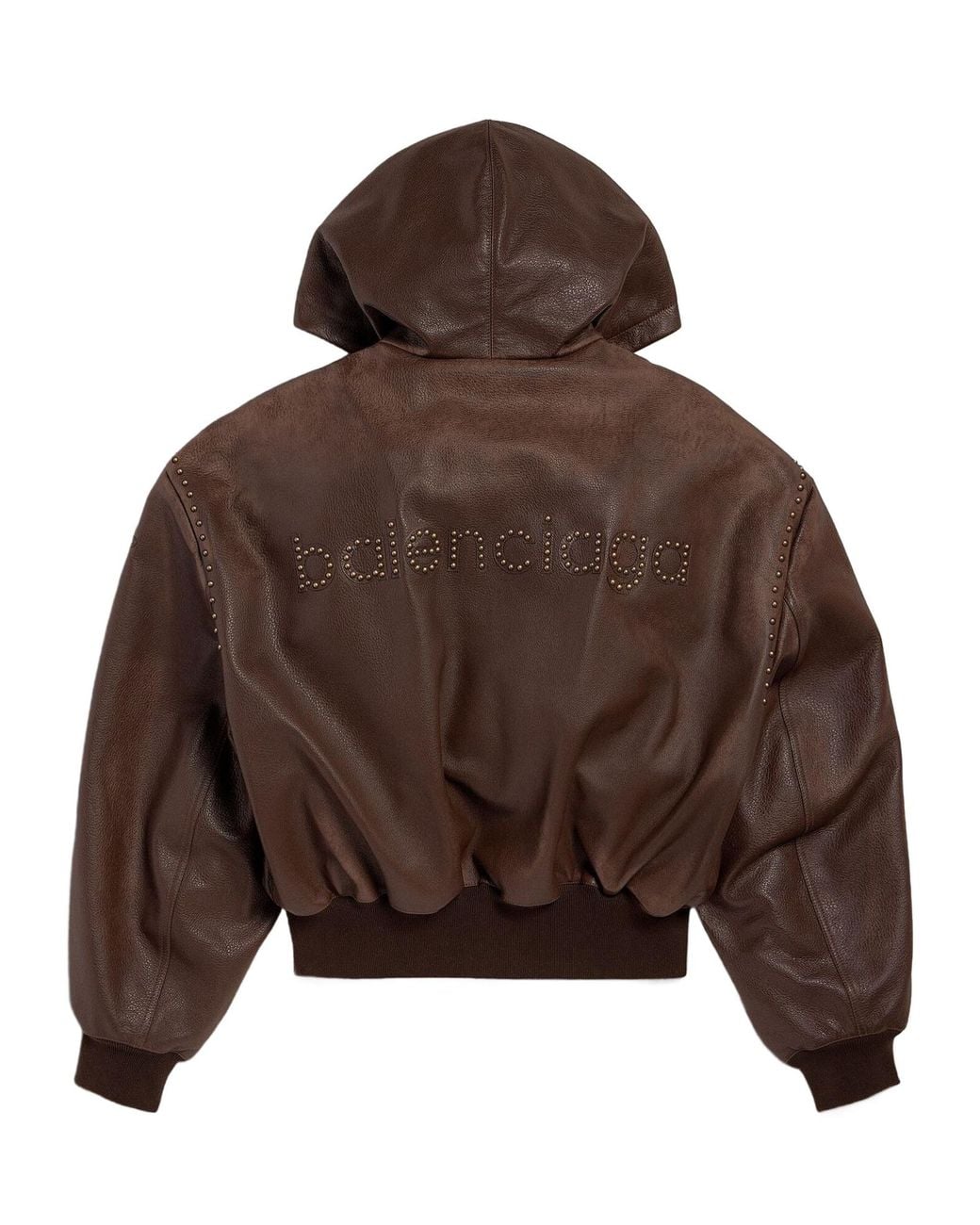 Balenciaga Brown Hooded Bomber Jacket With City Studs for men