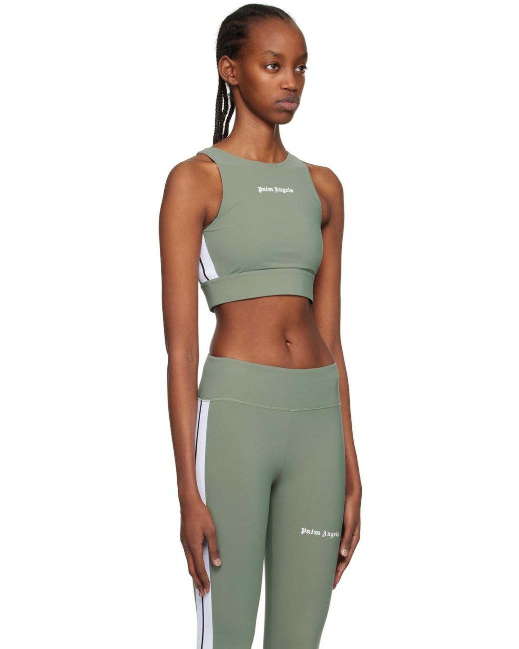 Palm Angels Green Logo-Printed Round Neck Tank Top