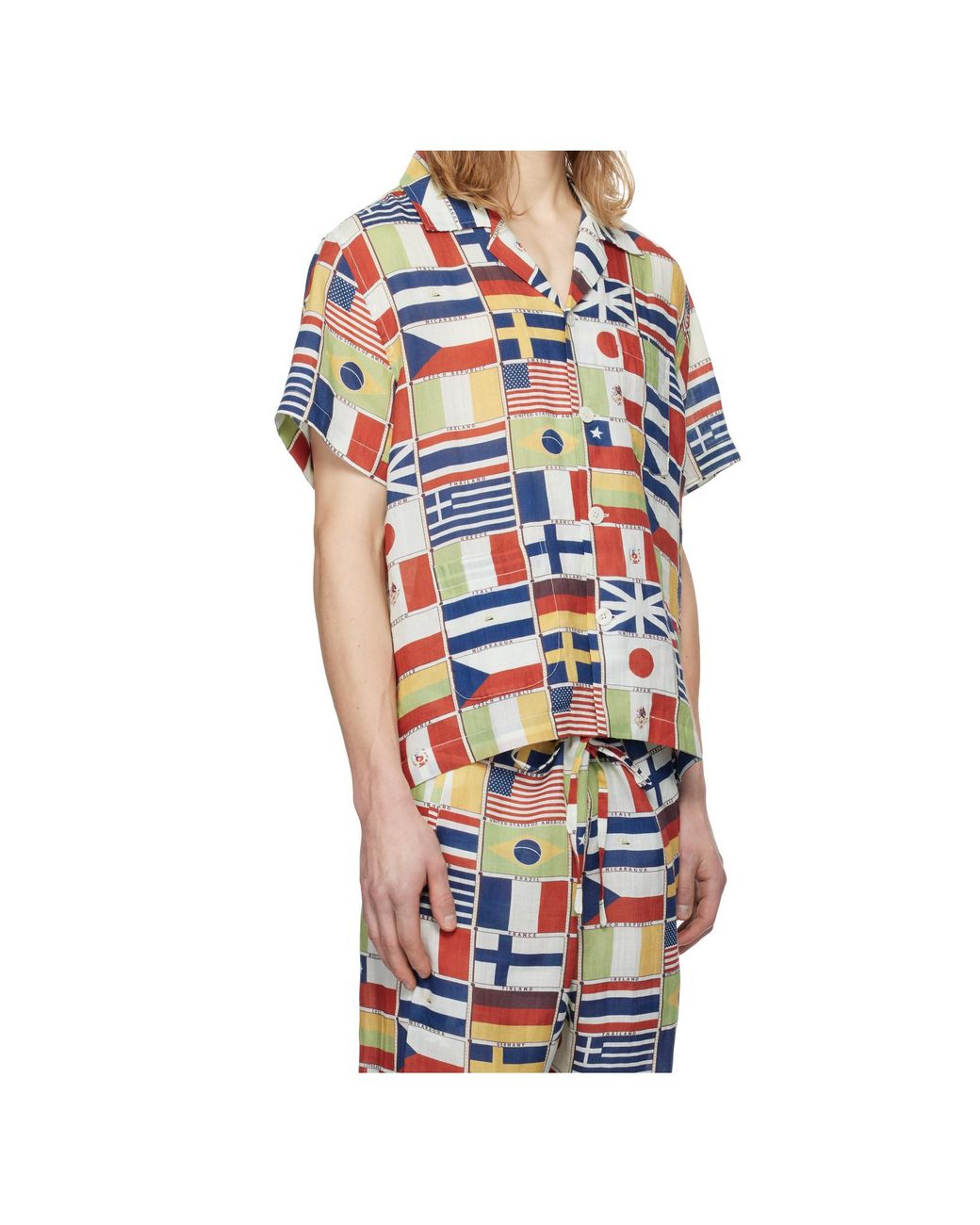 Bode Multicolor Flag-Printed Short-Sleeved Linen Shirt for men