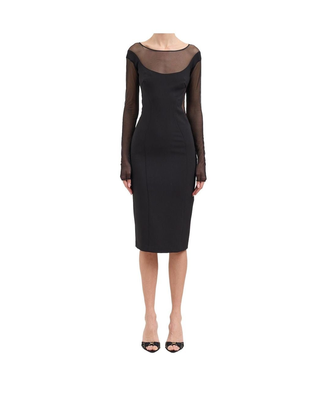 Elisabetta Franchi Black Sheer Long-Sleeved Dress
