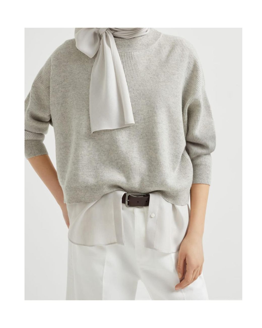 Brunello Cucinelli Gray Monile Detailed Knit Sweater