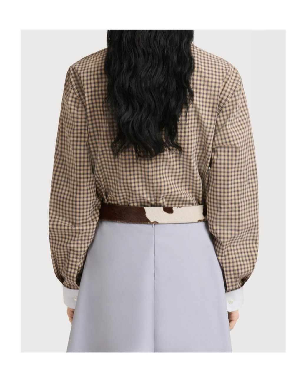 Marni Natural Checked Poplin Top With Ruched Front