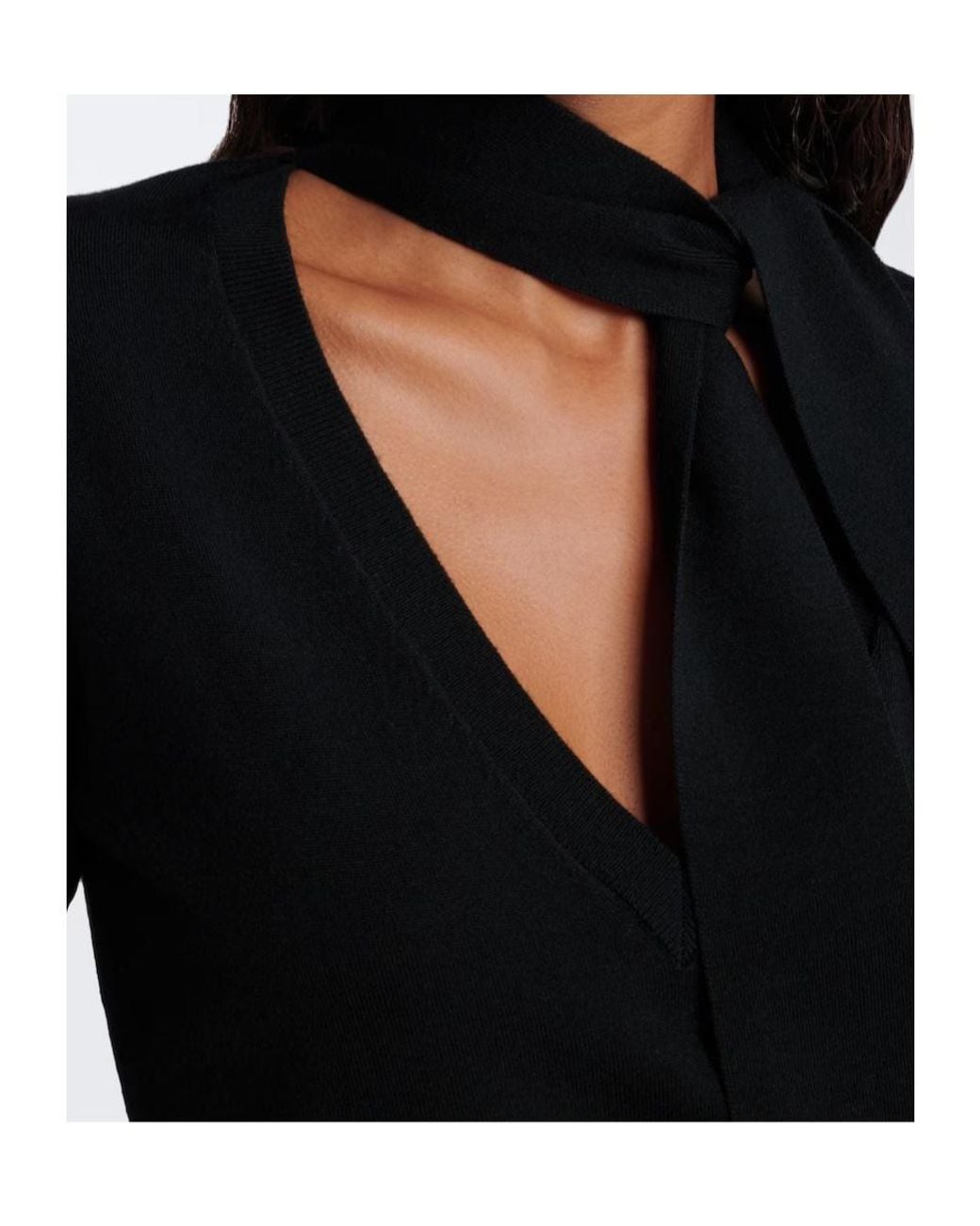 Nina Ricci Black Lace-Trimmed Wool-Blend Knit Top