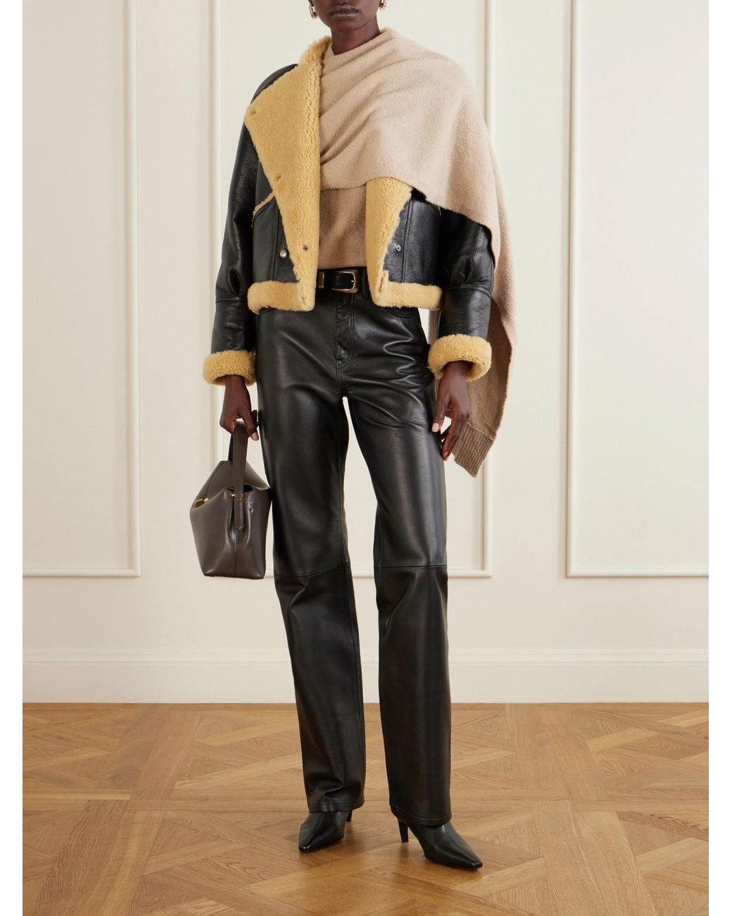 Altuzarra Black Kenny Shearling-Trimmed Leather Coat