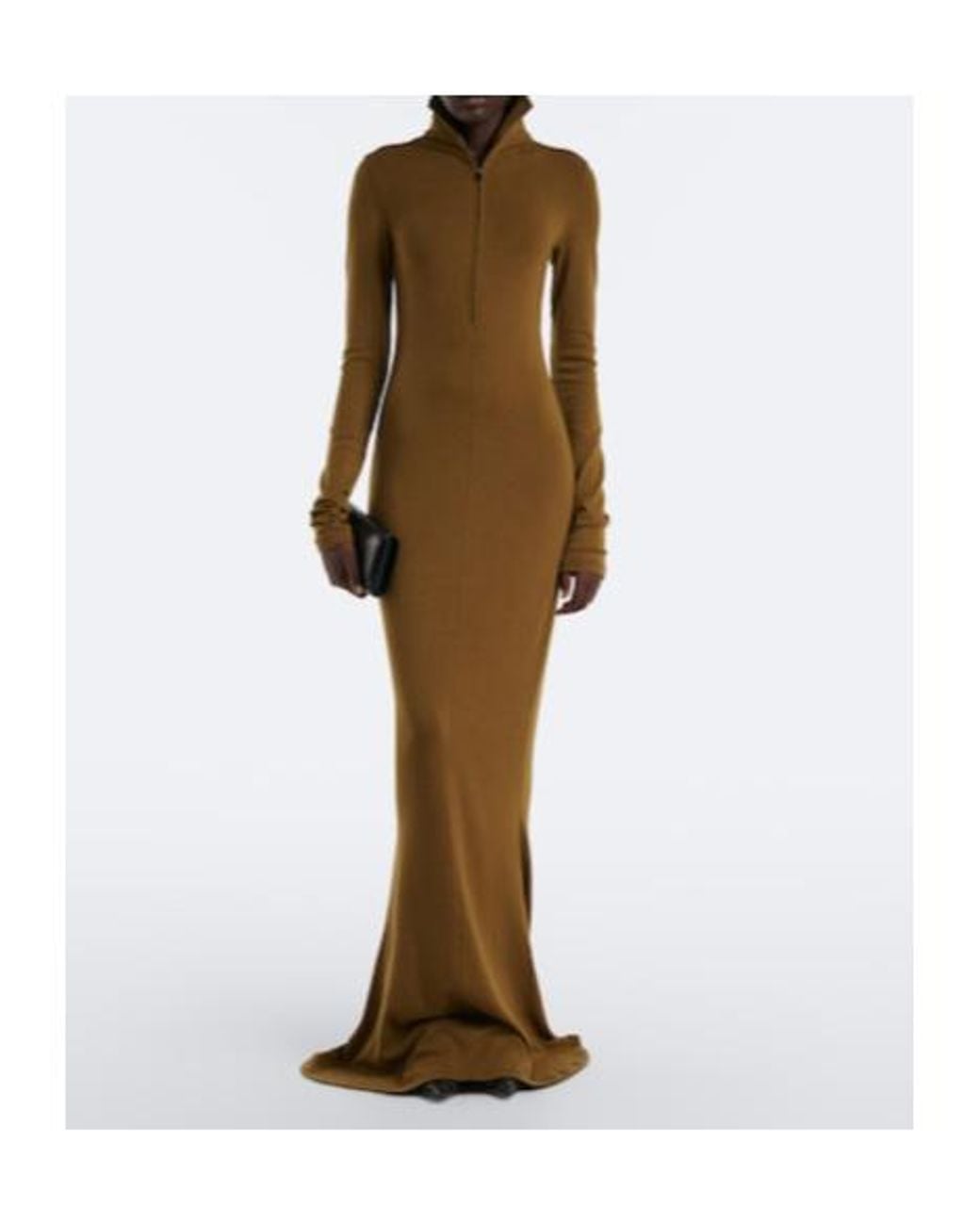 Mugler Brown Wool-Blend Jersey Polo Dress