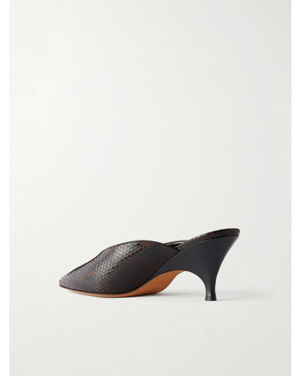 Le Monde Beryl Brown Snake-Effect Leather Mules