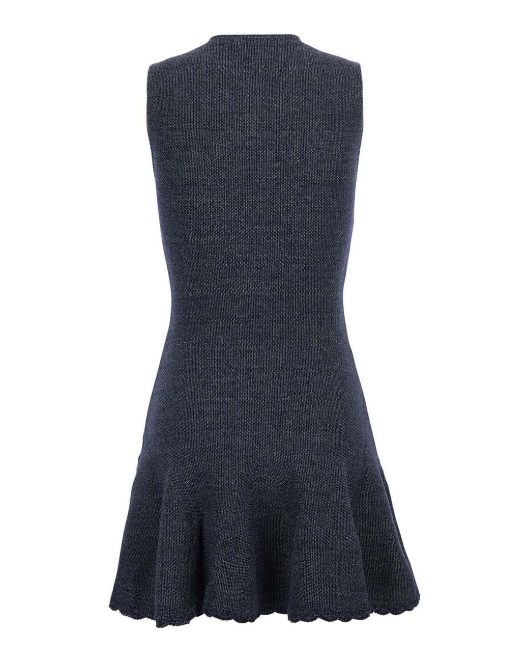 Self-Portrait Blue Sleeveless Textured Mini Dress With Collar Cotton