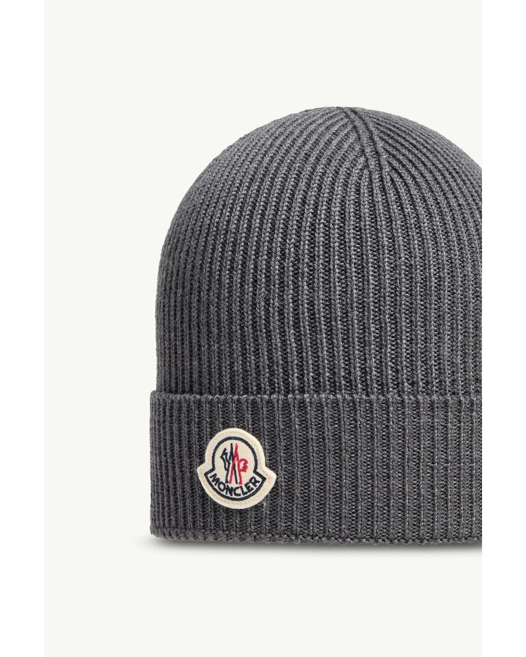 Moncler Gray Logo Patch Knitted Beanie for men
