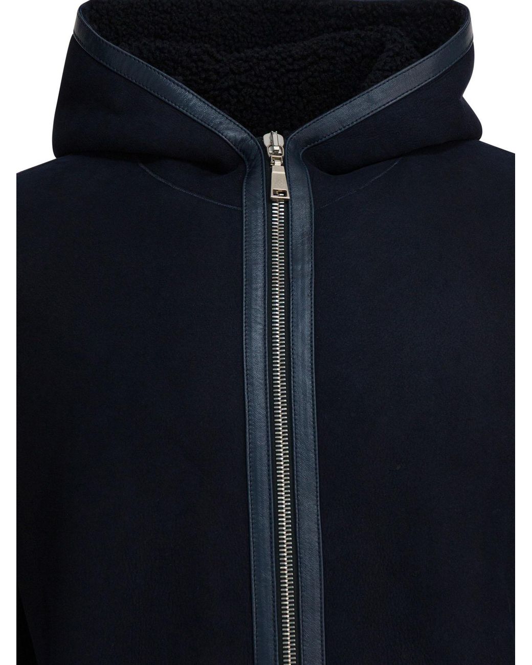 Tagliatore Blue Zip-Up Hooded Parka for men