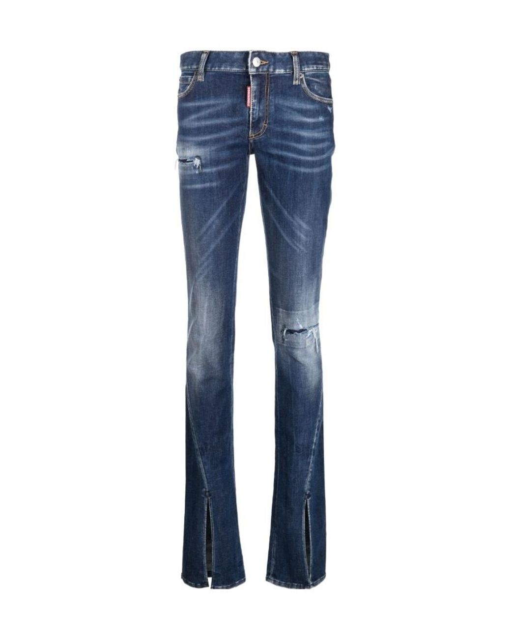 DSquared² Blue Distressed Split Cuffs Trumpet Bootcut Jeans