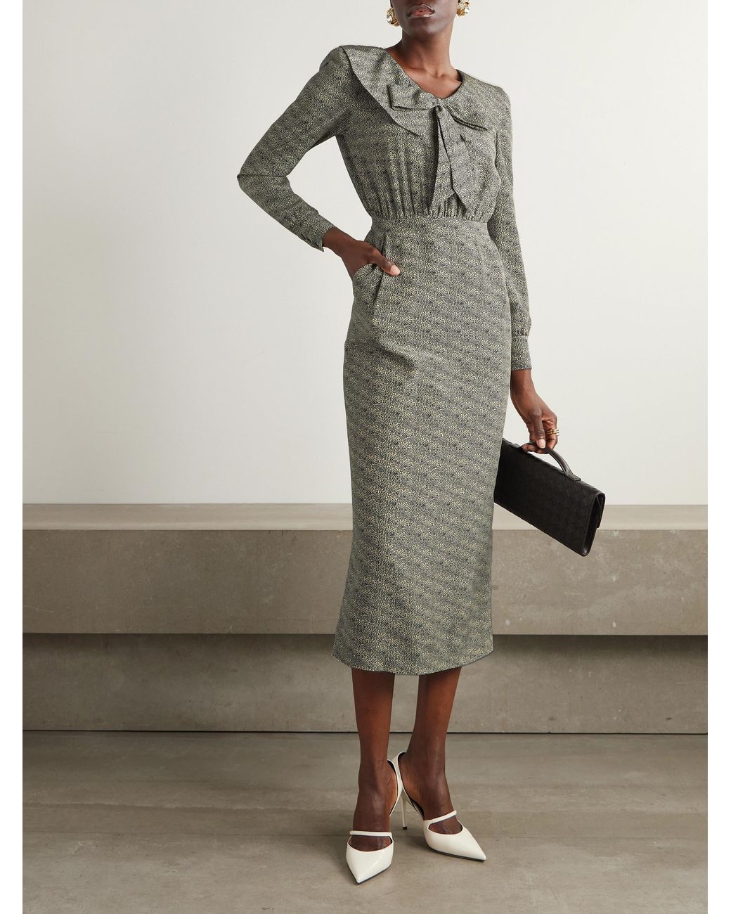 Alessandra Rich Gray Silk-Chiffon Midi Dress