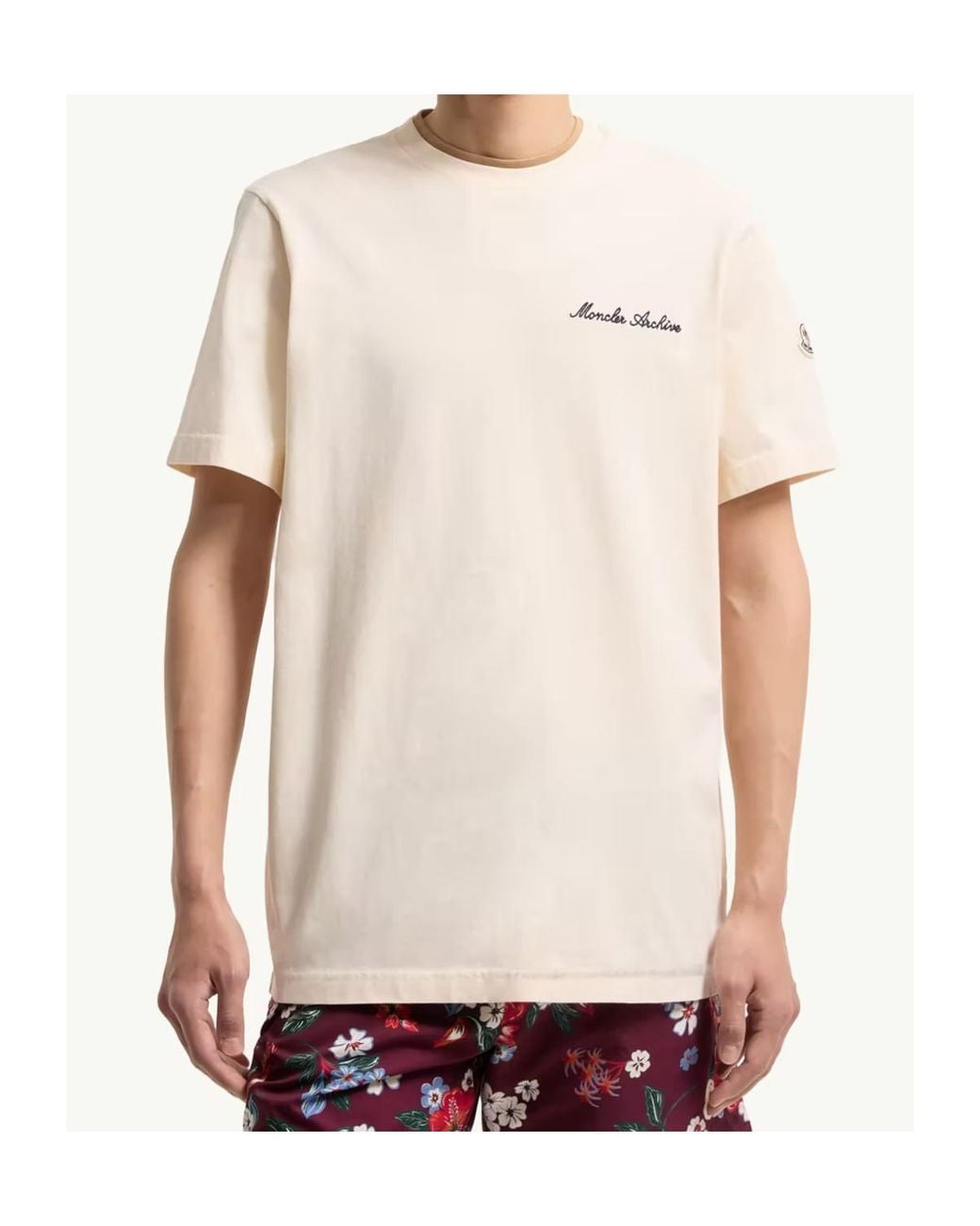 Moncler White Logo Embroidered Crewneck T-Shirt for men