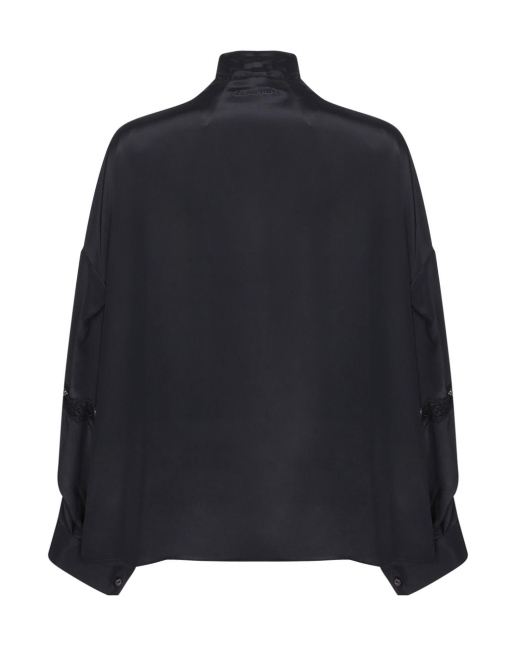 ERMANNO FIRENZE Blue Lace-Trim Pussy-Bow Blouse