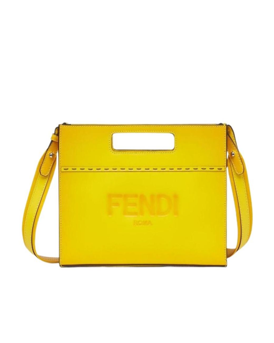 Fendi Yellow Logo Debossed Mini Shopper Bag for men