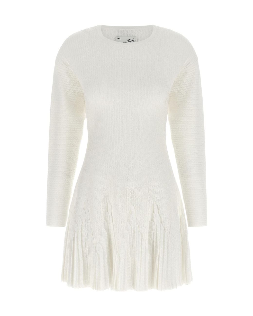 Elisabetta Franchi White Ribbed Pleated Knitted Dress