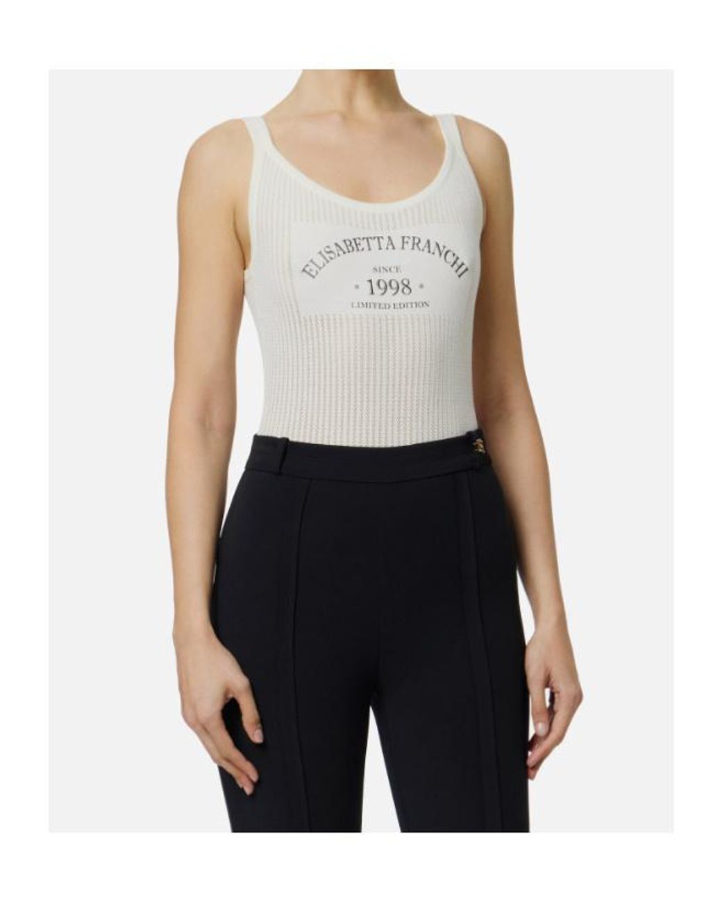 Elisabetta Franchi White Logo-Detail Ribbed Bodie