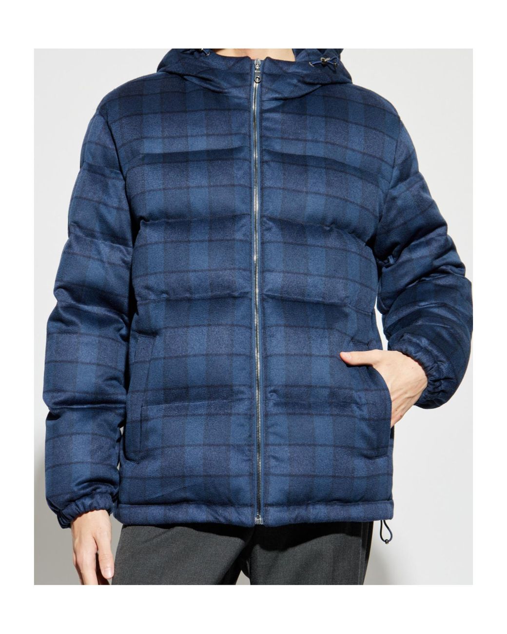 Etro Blue Check Motif Down Jacket for men