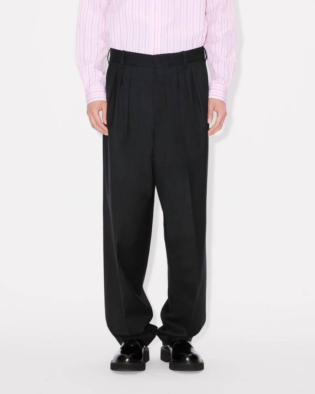 KENZO Black Weave Jacquard Pleated Tailored Pants for men