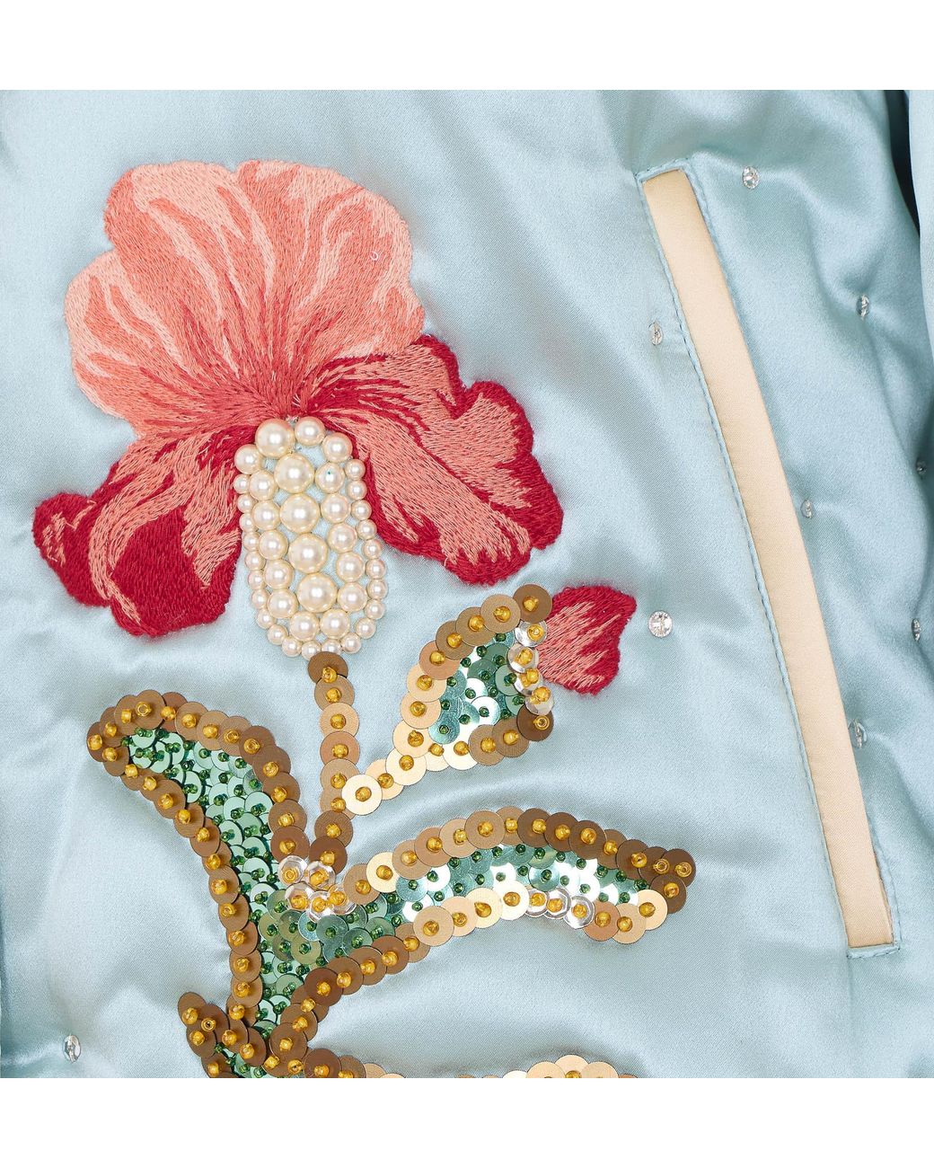 Valentino Blue Floral Embellished Button-Up Quilted Jacket