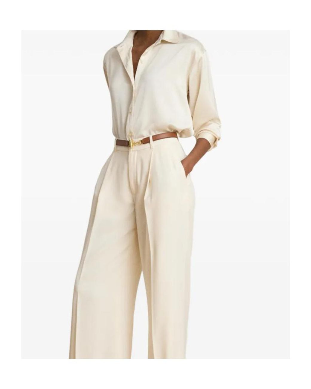 Ralph Lauren White Lauren Satin Button-Up Shirt
