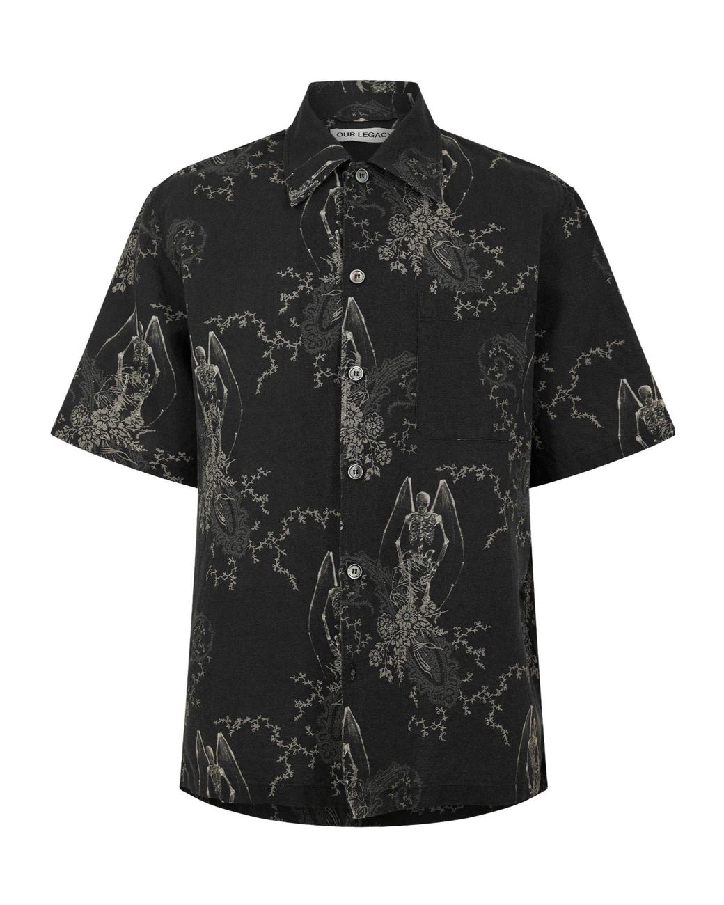 Our Legacy Black Patterned Short Sleeve Shirt for men