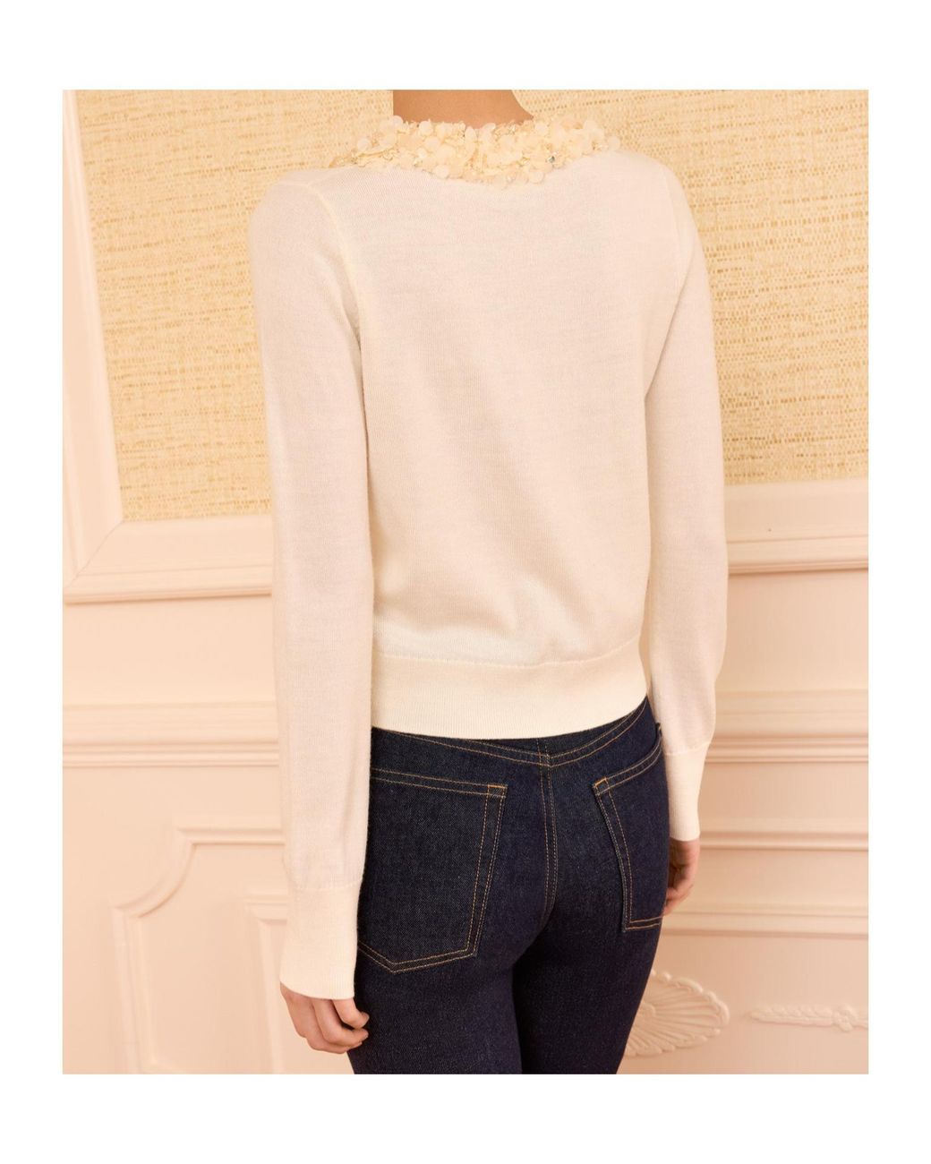Ulla Johnson White Anna Embellished Collar Knitted Cardigan