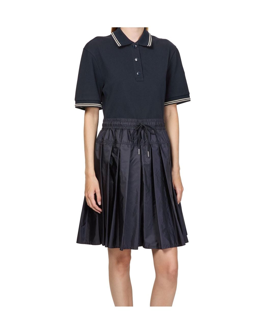 Moncler Blue Lapel Short-Sleeved Dress