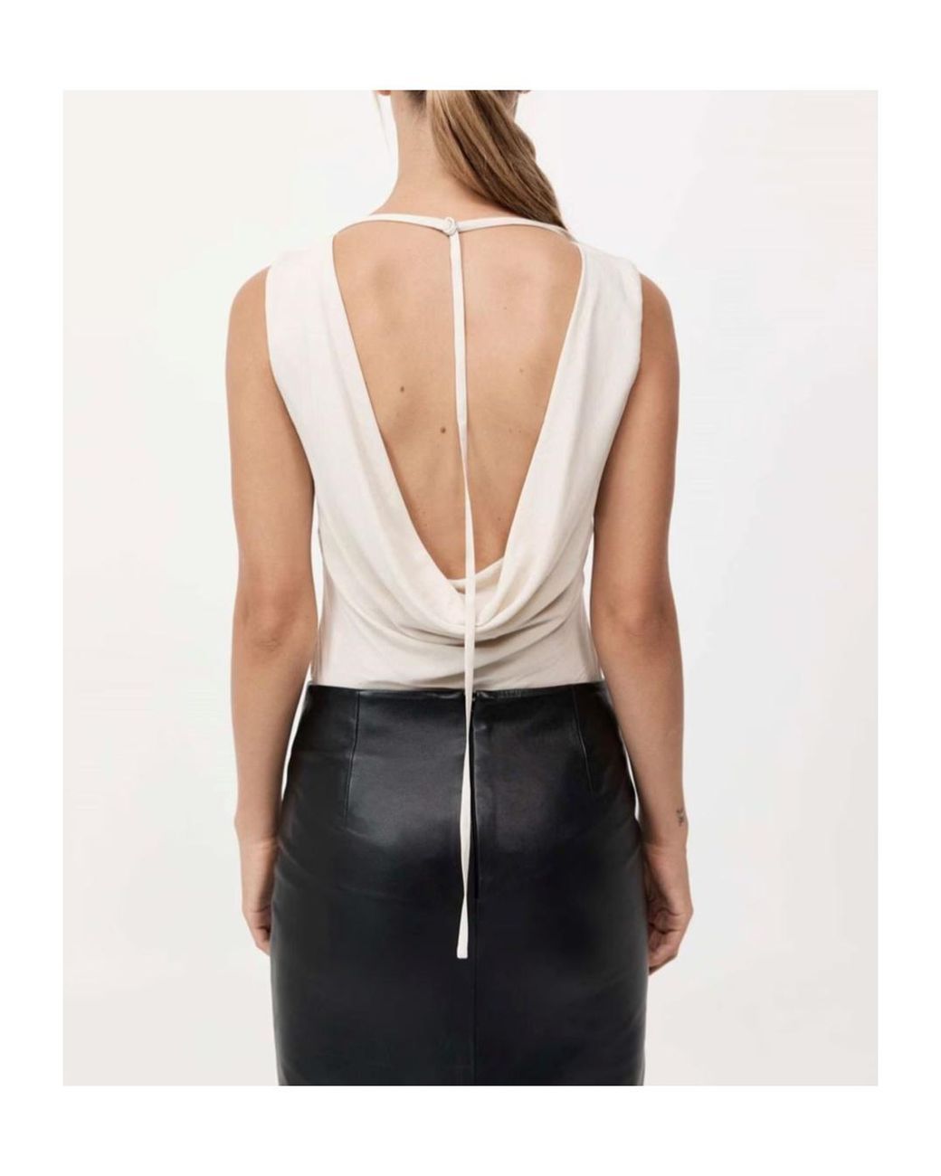 St. Agni Natural Draped Open-Back Blouse
