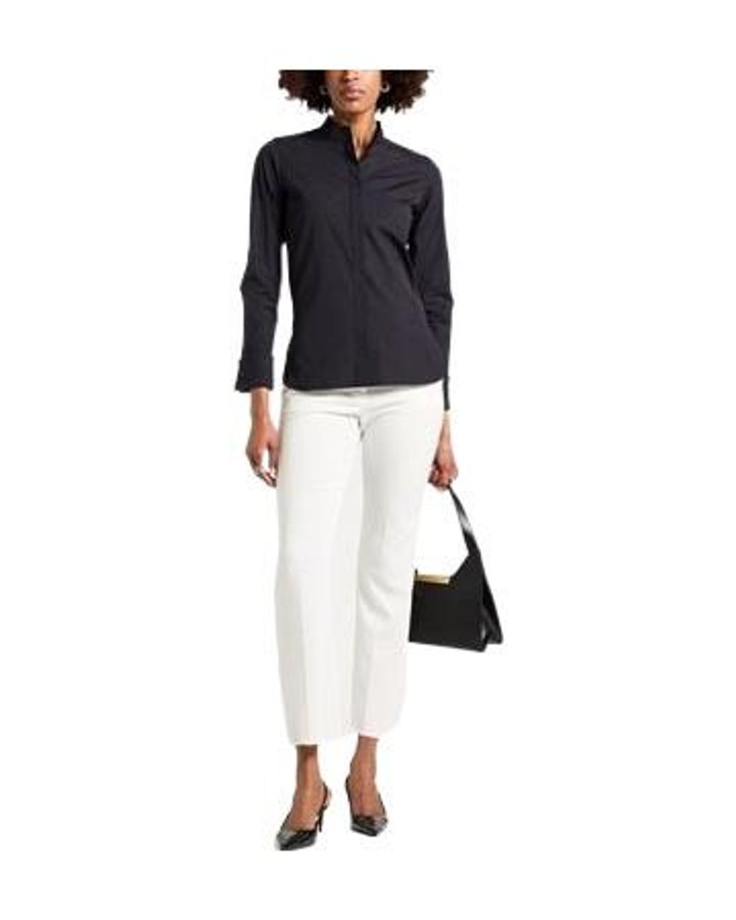 Max Mara Black Stand-Collar Button-Down Long-Sleeve Shirt