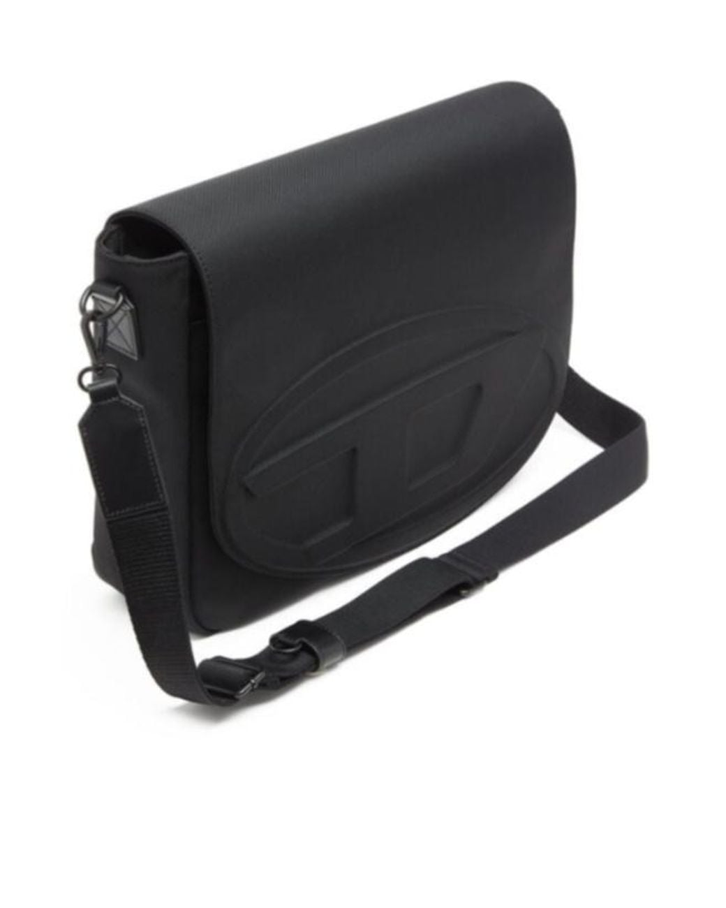 DIESEL Black 1Dr Messenger Embossed Flap Bag for men