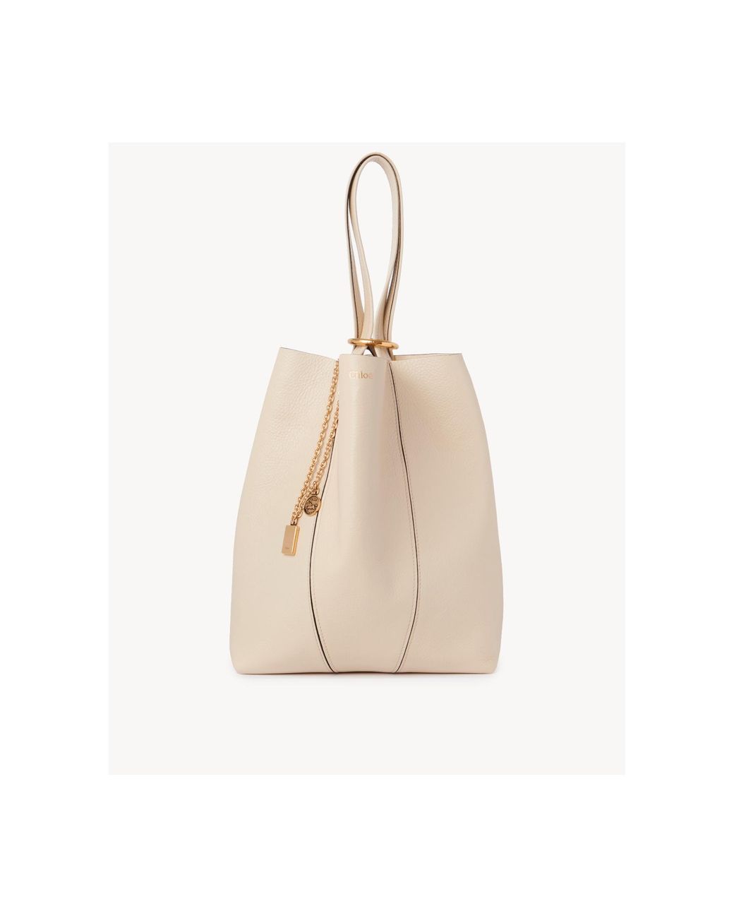 Chloé Natural Chloé Spin Charm Detailed Tote Bag