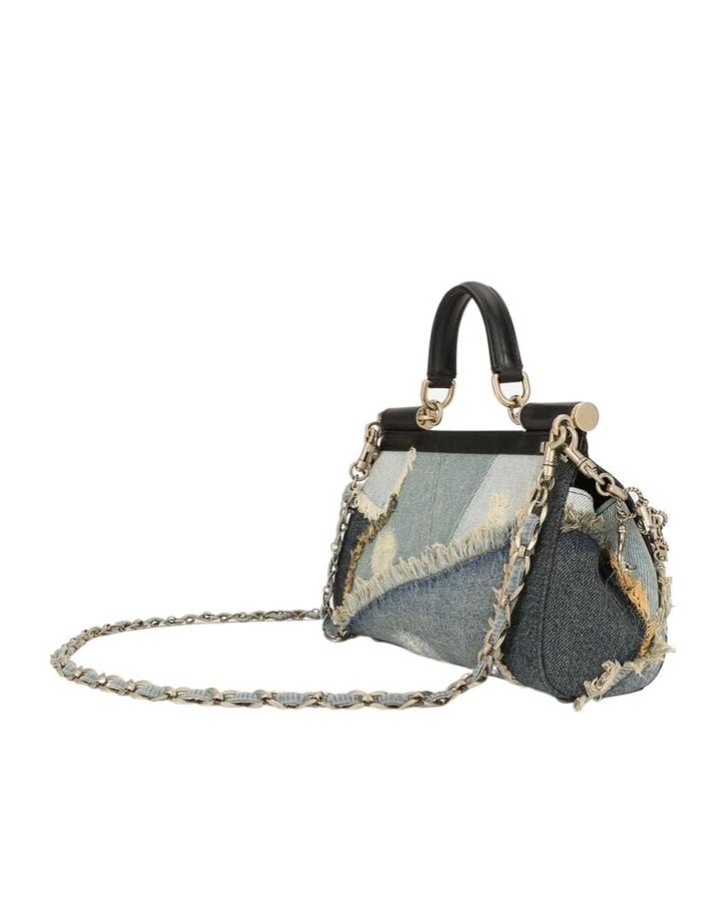 Dolce & Gabbana Metallic Medium Patchwork Denim Sicily Handbag