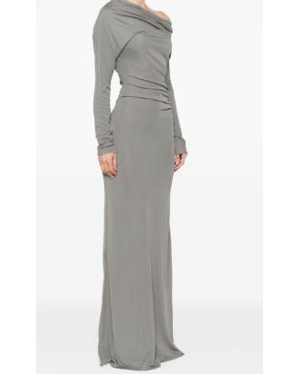 AYA MUSE Gray Single-Shoulder Flowing Long Dress