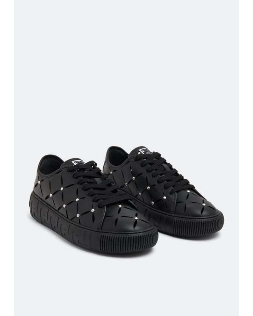 Versace Black Perforated Studded Sneakers for men