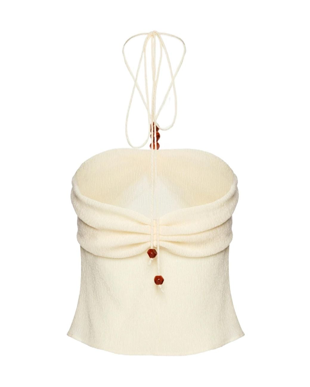 Magda Butrym Natural Draped Halterneck Top With Beads
