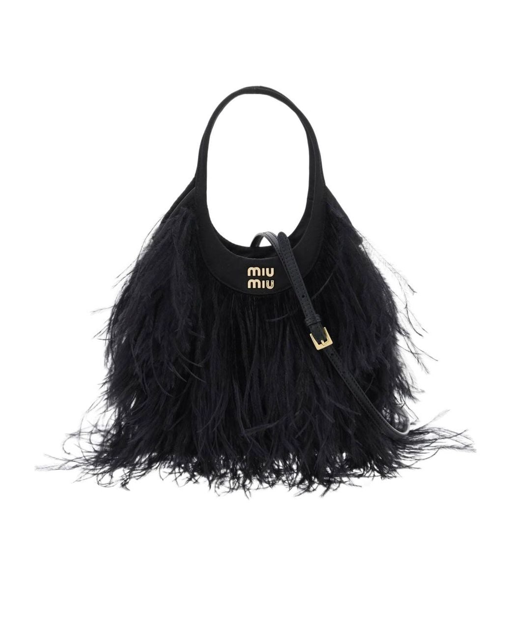 Miu Miu Black Feather Detail Shoulder Bag