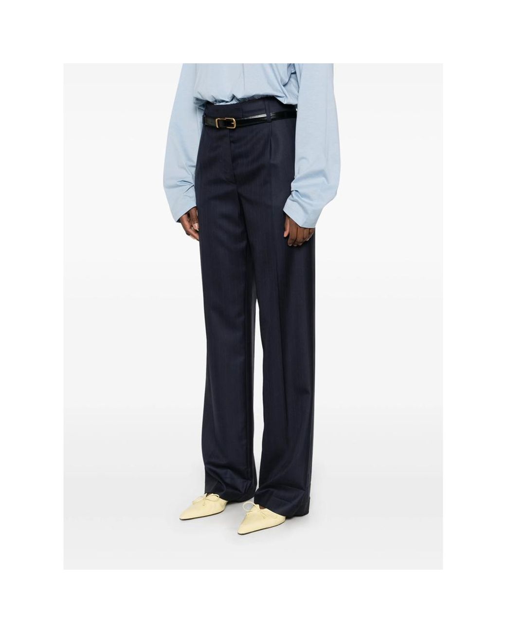 Prada Blue Pleated Belted Trousers
