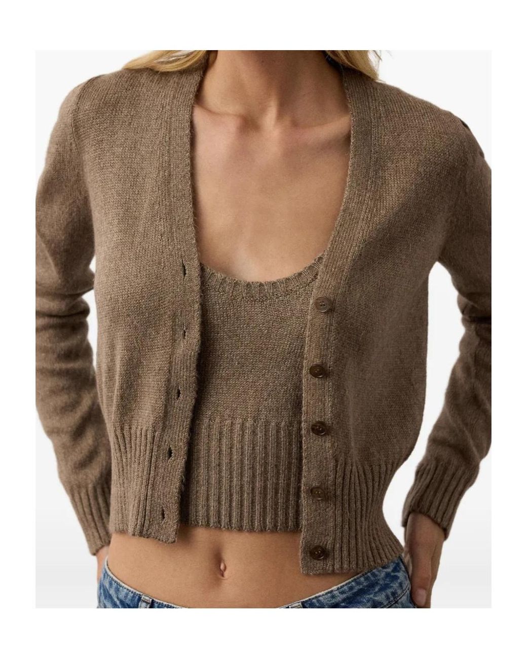 Ralph Lauren Gray Cropped V-Neck Cardigan