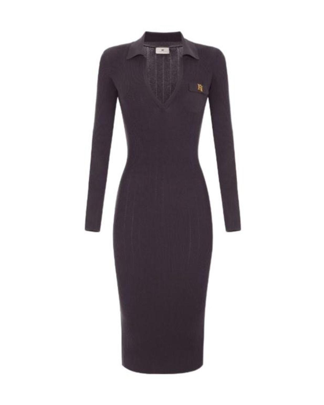 Elisabetta Franchi Blue V-Neck Ribbed Midi Dress