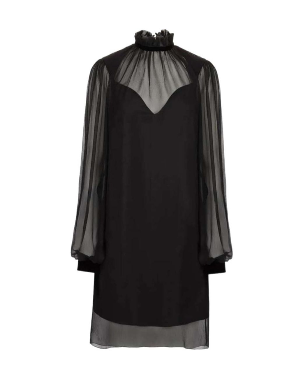 Nina Ricci Black Ruffled High Neck Midi Dress