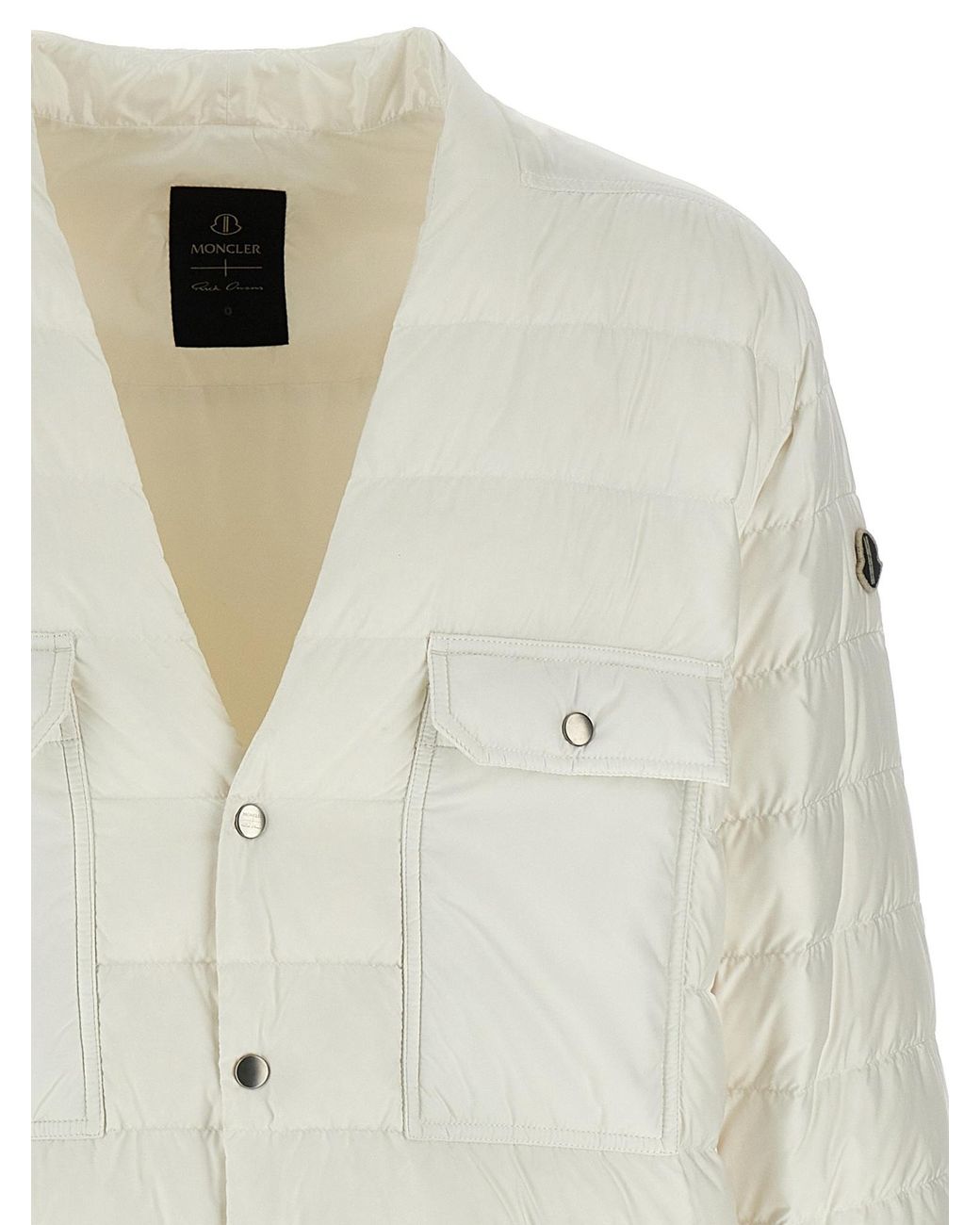 Moncler White Moncler Rick Owens V-Neck Padded Jacket for men