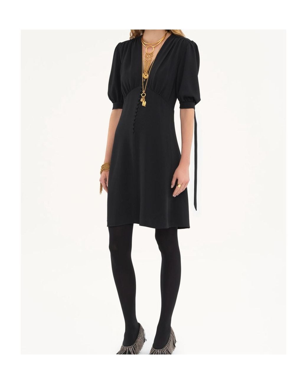 Chloé Black Chloé V-Neck Puff Sleeved Mini Dress