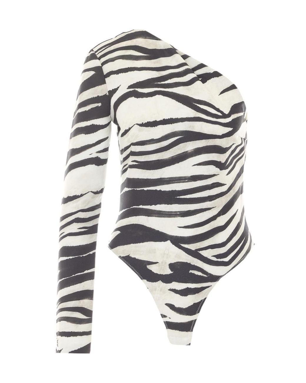 Patrizia Pepe White One-Shoulder Zebra-Print Bodysuit