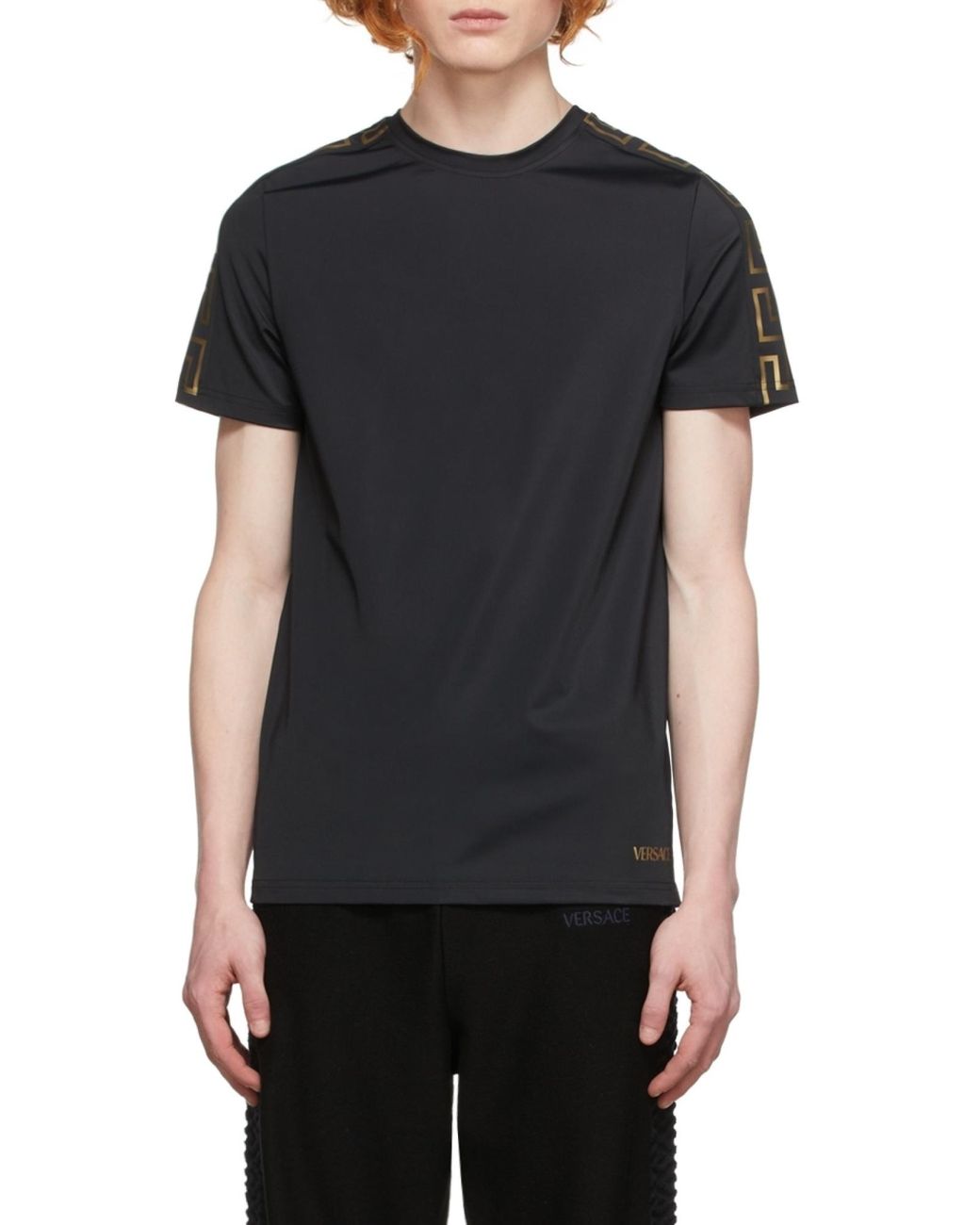 Versace Black La Greca-Print Short-Sleeve T-Shirt for men