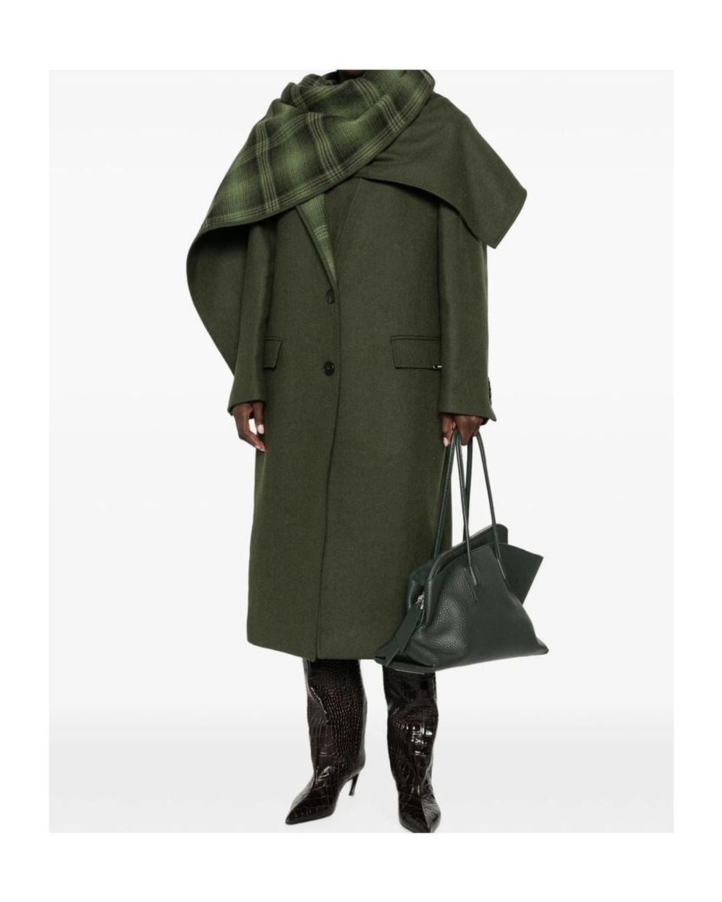 The Attico Green The Scarf Detailed Single-Breasted Coat