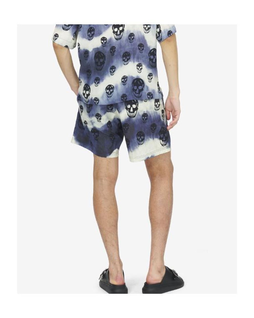 McQueen Blue Tie-Dye Skull Swim Shorts for men