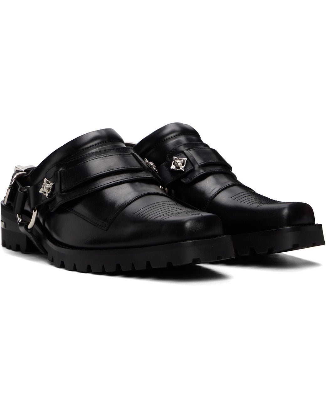 Toga Virilis Black Leather Slip-On Loafers for men