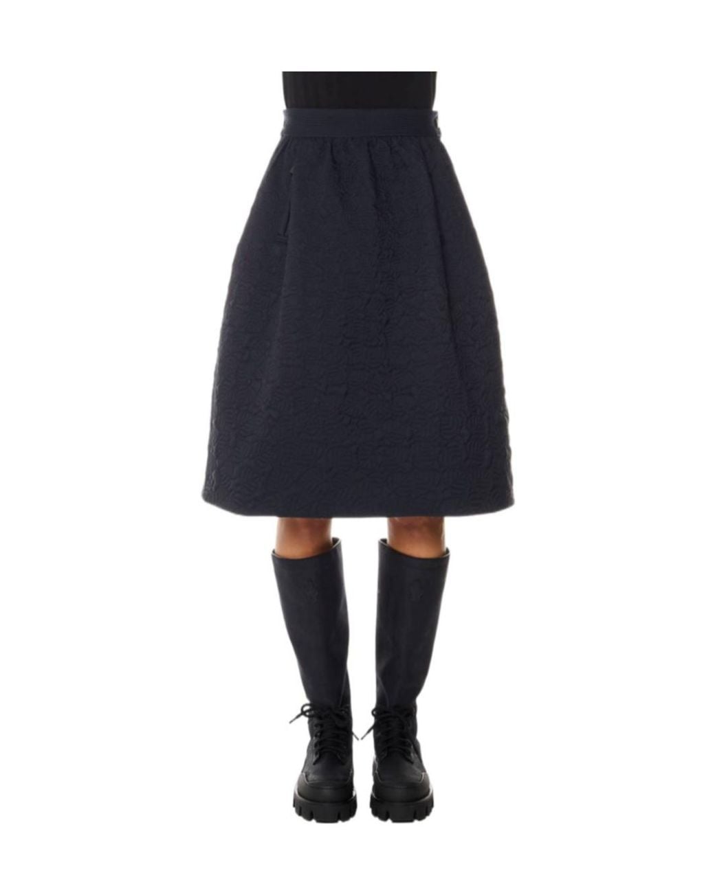Moncler Blue Leaf-Quilted Padded A-Line Skirt